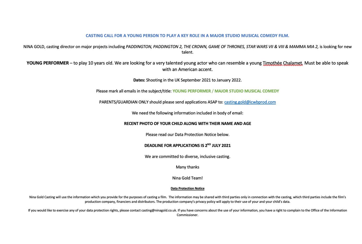 NEW CASTING CALL!🎥
Looking for talented young kid - see flyer below for all the information!