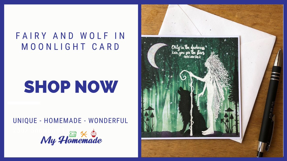 MyHomemadeUK's tweet photo. “Only in the darkness can you see the stars” - Wolves and Fairy at Moonlight handmade white paper greeting card. 

Order Now: https://t.co/ACbLDMAq9X

#Fairy #Magic #Art #Fantasy #Love #Wolf #GreeetingCards #ShopLocal #HomemadeUK #LocalCardMaker https://t.co/6bhiYKg0dW