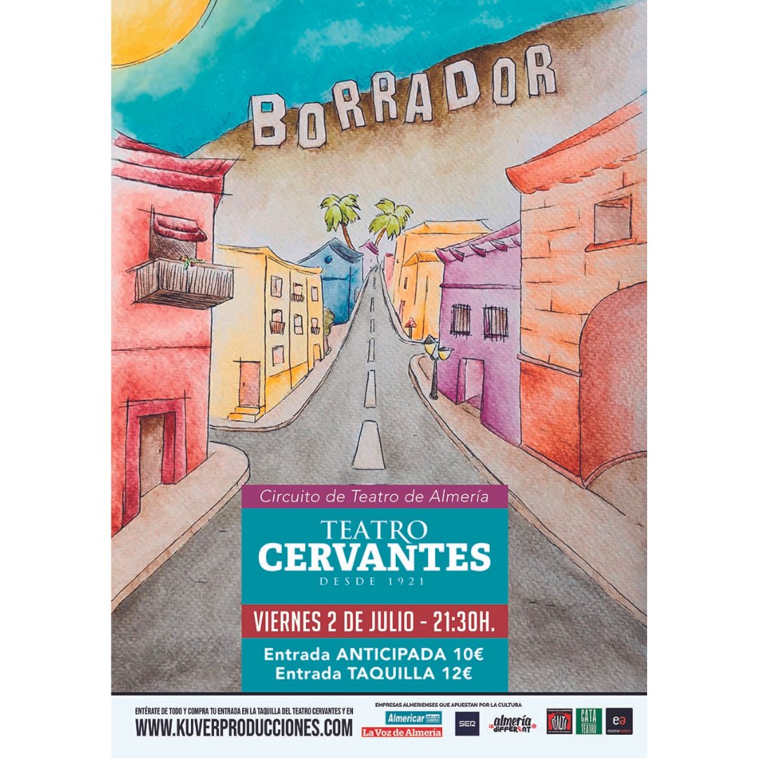 No te puedes perder 'El Borrador' que llega al Teatro Cervantes el próximo viernes 02 de julio de 2021 a las 21:30 h. (TEATRO AFICIONADO)

¡ENTRADAS YA A LA VENTA!

⌚️ Viernes 02 de junio a las 21:30h
📍Teatro Cervantes Almería
🎟 kuverproducciones.com/proximos-event…