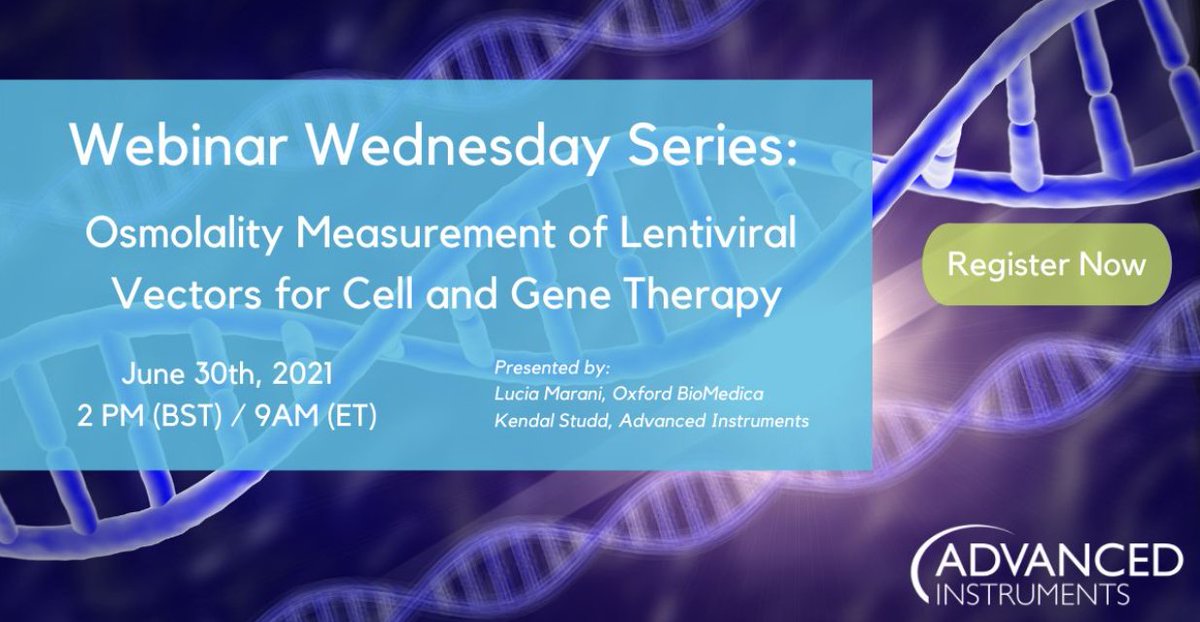 TecilTest's tweet image. Recuerda, hoy último #webinar de la serie #WebinarWednesdays de #Advancedinstruments. Aprende a medir la #osmolalidad de los vectores lentivirales para aplicaciones en terapias celulares y génicas.
Hoy a las 15:00 h. Regístrate en: lnkd.in/dHaEKVm