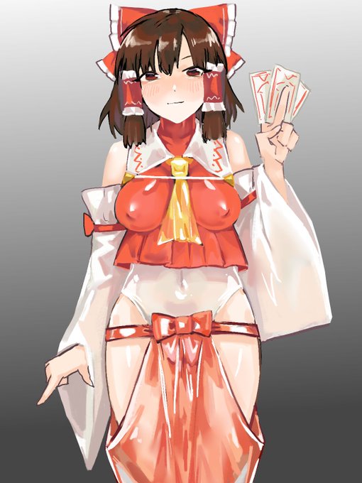 ラバースーツ風霊夢。ラバースーツのナースとかはいるけど巫女服はないよねって話になって描いてみた 