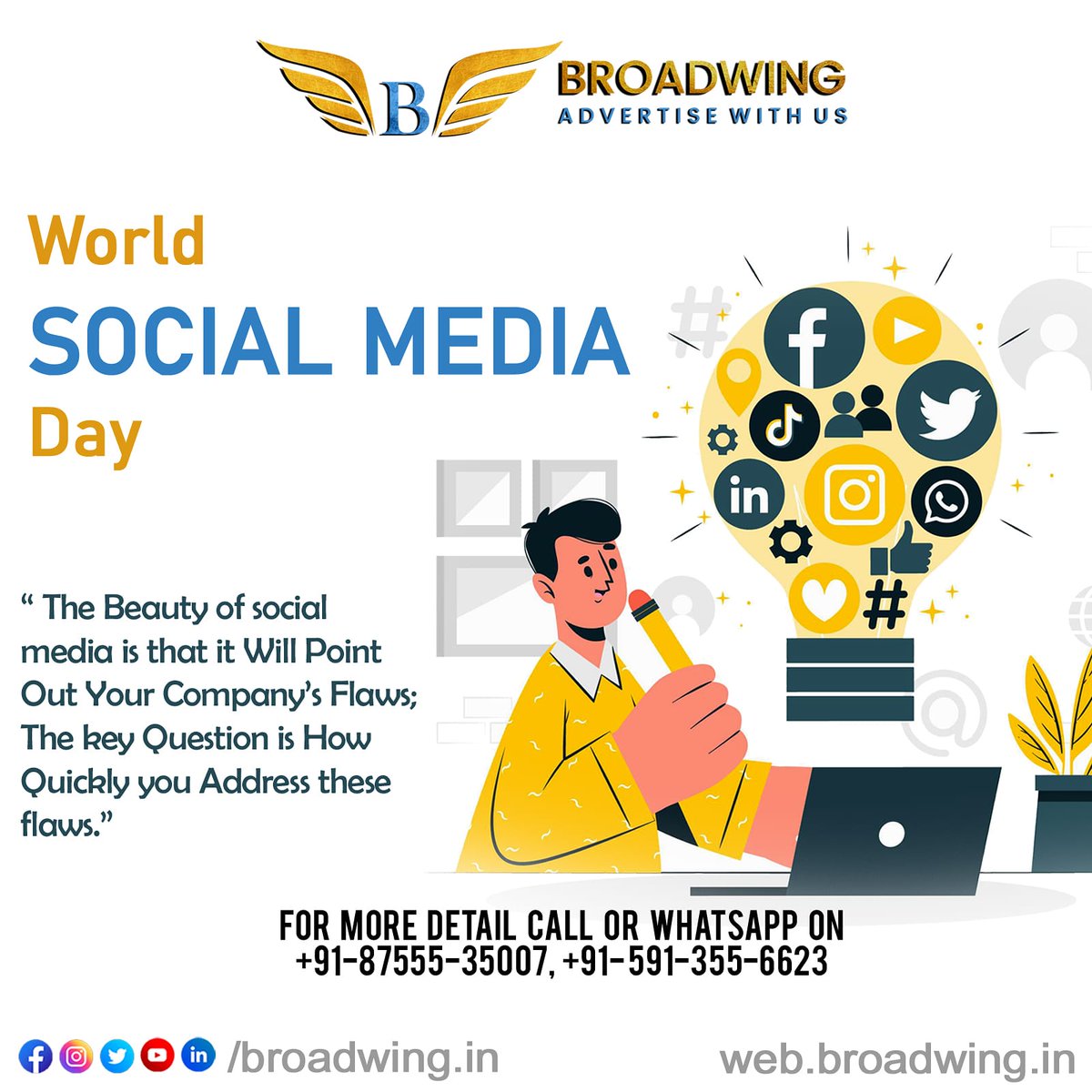 broadwing_in's tweet photo. The beauty of social media is that it will point out your company flaws, the key Questions is how quickly you address these flaws.

#SocialMediaDay2021  #socialmediamarketing #SocialDistancing #growth #YouTube #Facebook #Instagram https://t.co/VEiboF3d0r