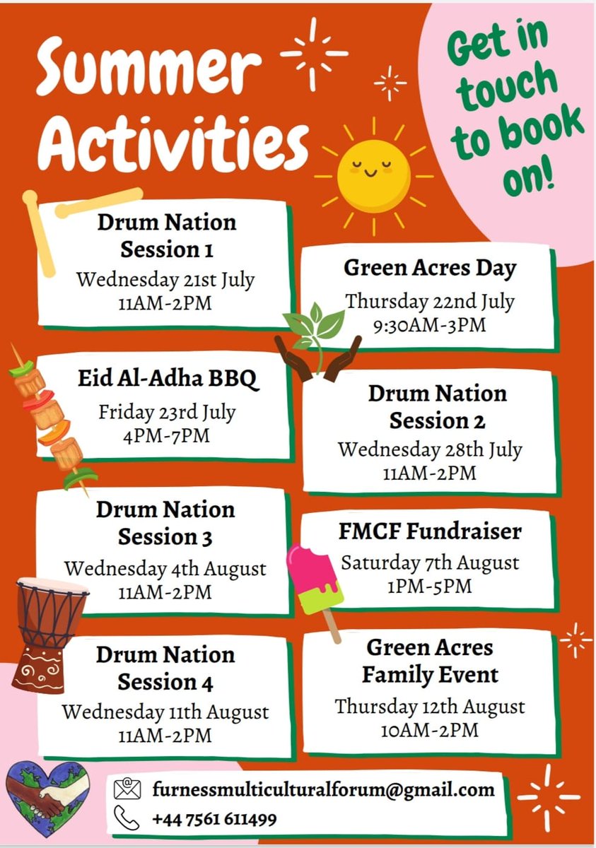 Here it is... Our summer activities, young people aged 7 or above unless it is a family event and parents are staying with the child
Also our football will be ongoing every Monday 6pm til 7pm #furnessmulticultural #Cumbria #barrowinfurness