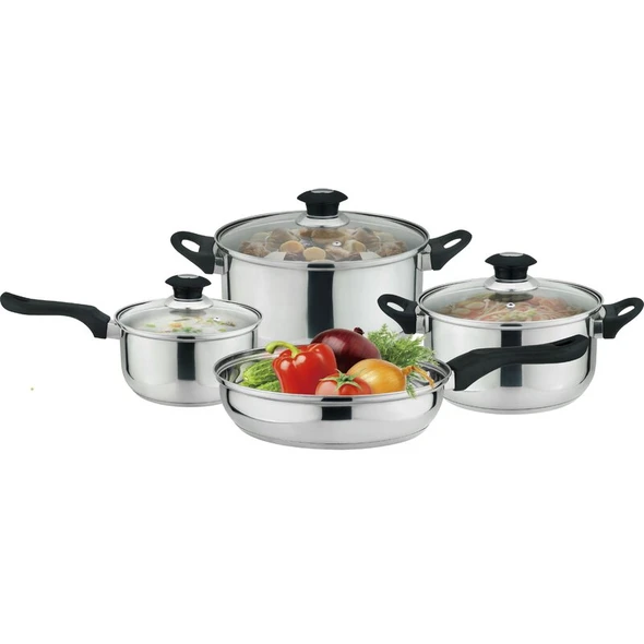 jvtextile's tweet image. Durable Stainless-Steel shell with aluminum core for even heat distribution. Comfortable soft-touch handles stay cool during use, vented glass lids let steam escape. Straight sides and rounded bottom allow use for any utensil. Visit at jvtextile.com
 #KitchenCookwareSet
