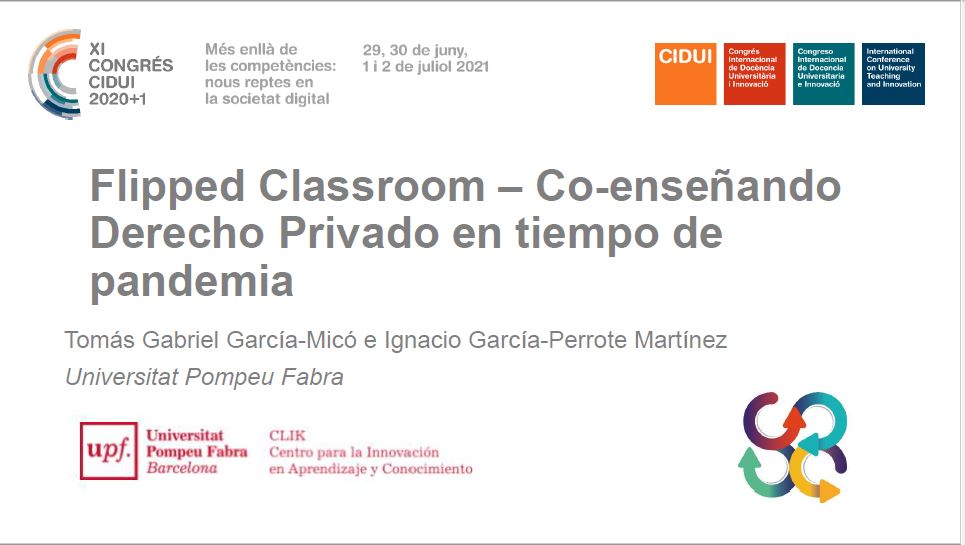 IgnacioGPM's tweet image. Hoy, @TomasGGM y yo presentamos en #CIDUI2021 la experiencia docente que implementamos a principios de este curso en la asignatura &quot;Contracts&quot; en @DretUPF. Agradecemos el apoyo y guía de @clik_UPF en su preparación.