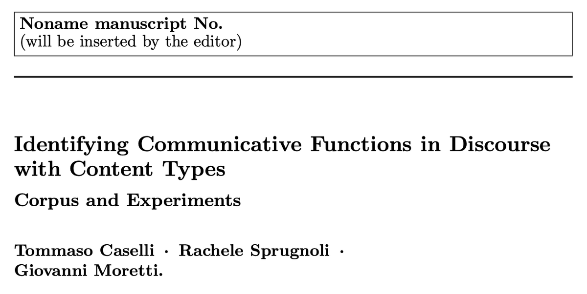 Tommaso Caselli @tommasoc80.bsky.social (@tommaso_caselli) on Twitter photo Our paper (<a href="/RSprugnoli/">RacheleSprugnoli - @RSprugnoli@hcommons.social</a> and <a href="/Giova_Moretti/">GiovanniMoretti</a>) on Content Types (#CTs) detection has been accepted in the LREV Journal <a href="/SpringerLing/">Springer Linguistics</a> 🎉🙌 Our paper (<a href="/RSprugnoli/">RacheleSprugnoli - @RSprugnoli@hcommons.social</a> and <a href="/Giova_Moretti/">GiovanniMoretti</a>) on Content Types (#CTs) detection has been accepted in the LREV Journal <a href="/SpringerLing/">Springer Linguistics</a> 🎉🙌