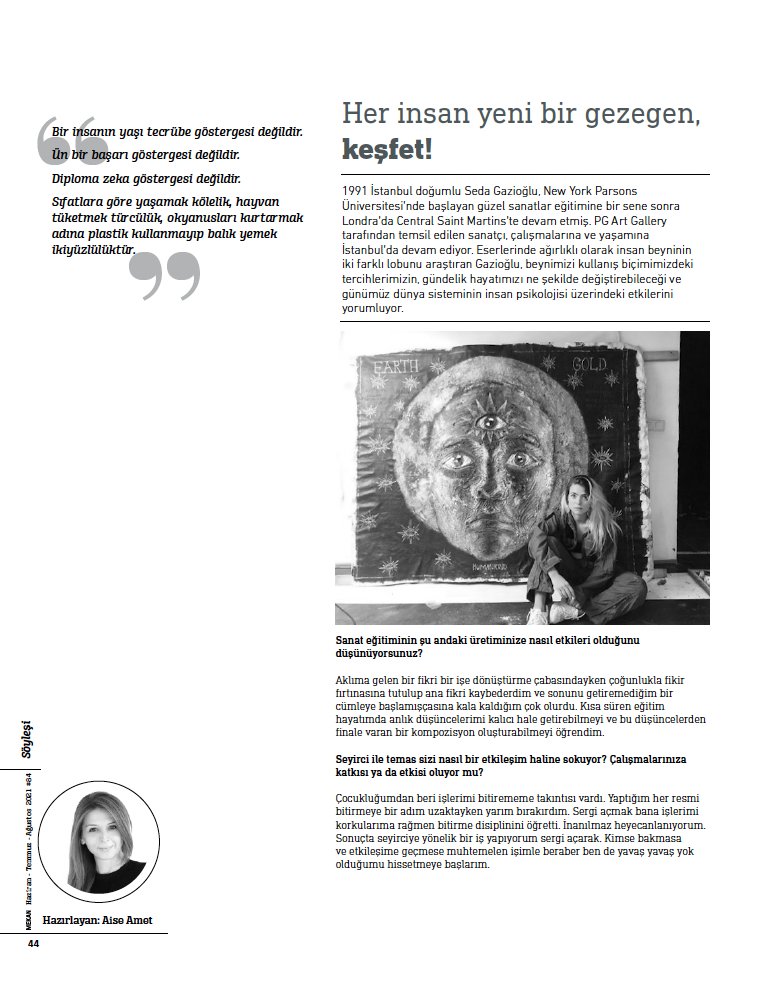 pgartgallery's tweet photo. Mekan dergisinin bu sayısında sanatçımız Seda Gazioğlu'nun röportajı yer alıyor! https://t.co/33EiG86xKi