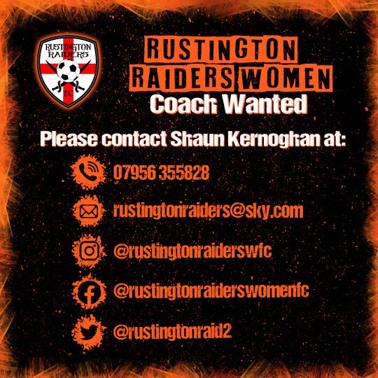 rustingtonraid2's tweet image. Looking for a knowledgable and committed coach to help improve our women’s team for the upcoming season!

#football #womensfootball #thisgirlcan #sport #sporting #uptheraiders #sundayleague