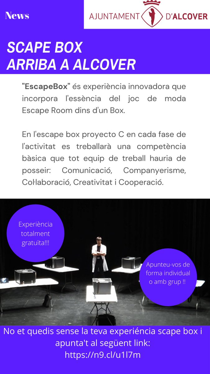 pijalcover's tweet photo. Apunta't al Scape Box que es realitzarà a Alcover de forma totalment gratuïta: https://t.co/DRPTIU0lD2
❗️ Places limitades ❗️
📆 6 de Juliol.
#estiujove #scapebox #jovesalcover #estiu2021 https://t.co/Q7D7Q6GIVX