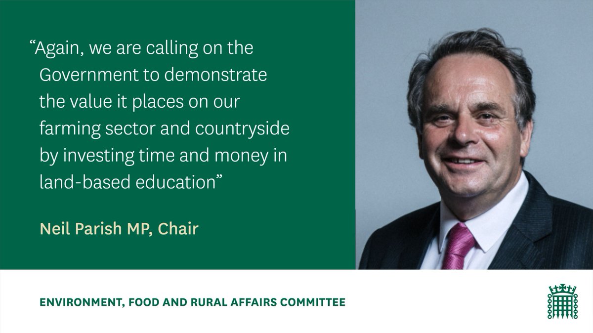 CommonsEFRA's tweet photo. The Government needs to do more to ensure a new generation of farmers have the skills they need
Our Chair @Neil_Parish has replied to @GavinWilliamson's letter & called for @EducationGovUK to invest in land-based education
For more information, see:
https://t.co/4m8g8b2mLO https://t.co/q7jSAh7vxE