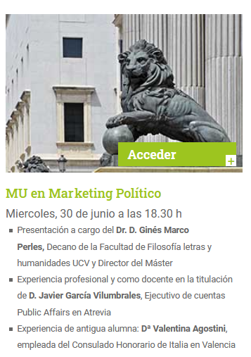 Estáis todos invitados a las Jornadas de Puertas Abiertas Online del "Máster Oficial en Marketing Político y 
Comunicación Institucional" de la UCV <a href="/MasterMktPol/">Master Mkt Político</a>. Te esperamos esta tarde a las 18.30h :-) 
Conéctate en este enlace youtube.com/watch?v=X5e3Re… <a href="/UCV_svm/">Universidad Católica de Valencia</a> <a href="/_Shirubya_/">silvia moya</a>