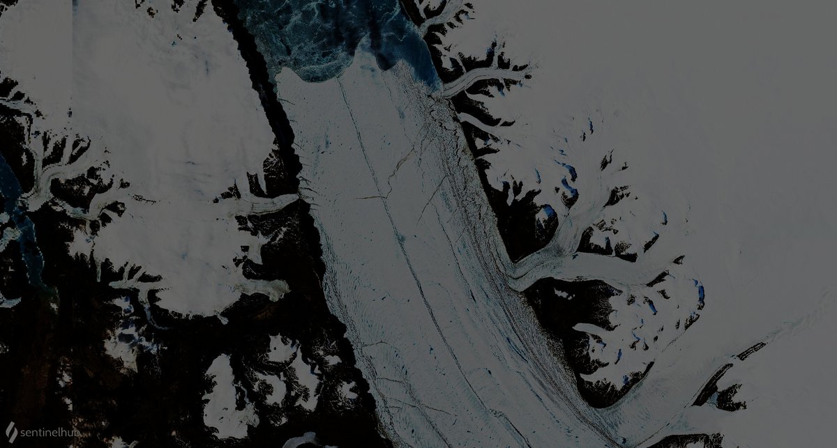 The ablation season is well established up at #PetermannGlacier with lots of small melt ponds visible from <a href="/sentinel_hub/">Sentinel Hub</a> #Sentinel2 imagery

Still lots of #SeaIce too, though admittedly it also looks melty and fractured.