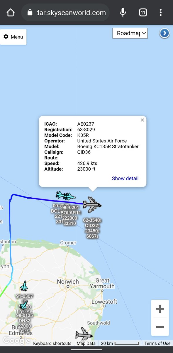 scan_sky's tweet photo. 2 x #USAF - Boeing KC-135s - #QID36/#QID37

Both Departed From RAF Mildenhall 🇬🇧 🇺🇸 &amp; Are Currently In Contact With #BOLAR Flight ⛽

#NKAWTG https://t.co/BvK6jHfUis