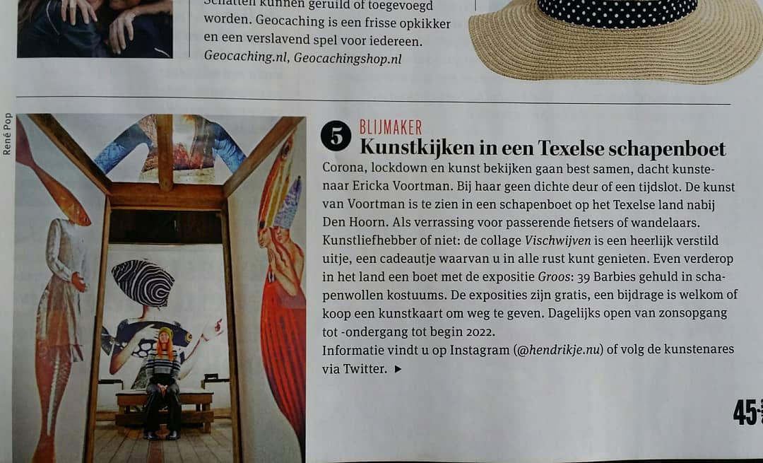 erickavoortman's tweet photo. Kijk nou! Vischwijven als #blijmaker no.5 in #zomer editie #tijdschrift @zinmagazine met gave foto van #renepop WELKOM!! #boetvanruud #hendrikje.nu #eiland #Texel volgens mij een dagje uitwaaien met 'Verstilling' wel waard @VVV_TexelTips @vkkunst @TexelAgendaNL @trouw_CM https://t.co/6Mo0hmm0AN