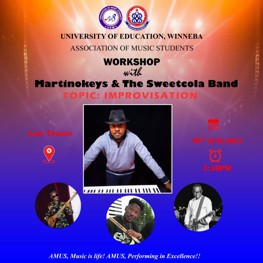 AmusUew's tweet photo. Today we are privileged to have @martinokeys and the @sweetcolamusic band visiting us. The workshop will be held at the Amu Theatre don't miss it. https://t.co/gDcggT31xX