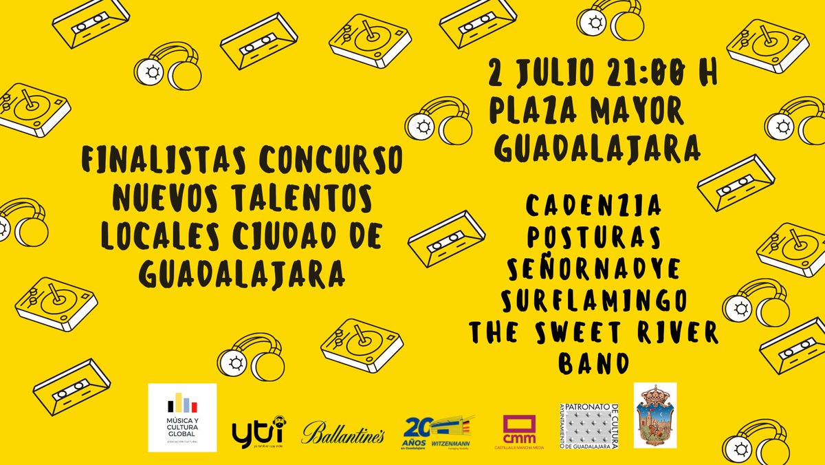 yotambiensoyind's tweet photo. Llega la gran final provincial del I concurso NUEVOS TALENTOS “CIUDAD DE GUADALAJARA”.
@GuadalajaraAyto @WitzenmannGroup @Ballantines_ES @CocaColaEP @CMM_es @CMM_Play #CONCURSO #nuevostalentosgu #activagu #ytsi
👉https://t.co/j7FsGg86Qm https://t.co/mXGvcO4Rg4