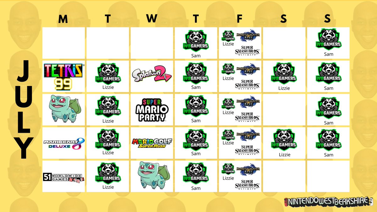 NintendoWB's tweet image. Here's our online schedule for July! 

Sam's stream tomorrow will feature Pokémon, so make sure you get your fix!
