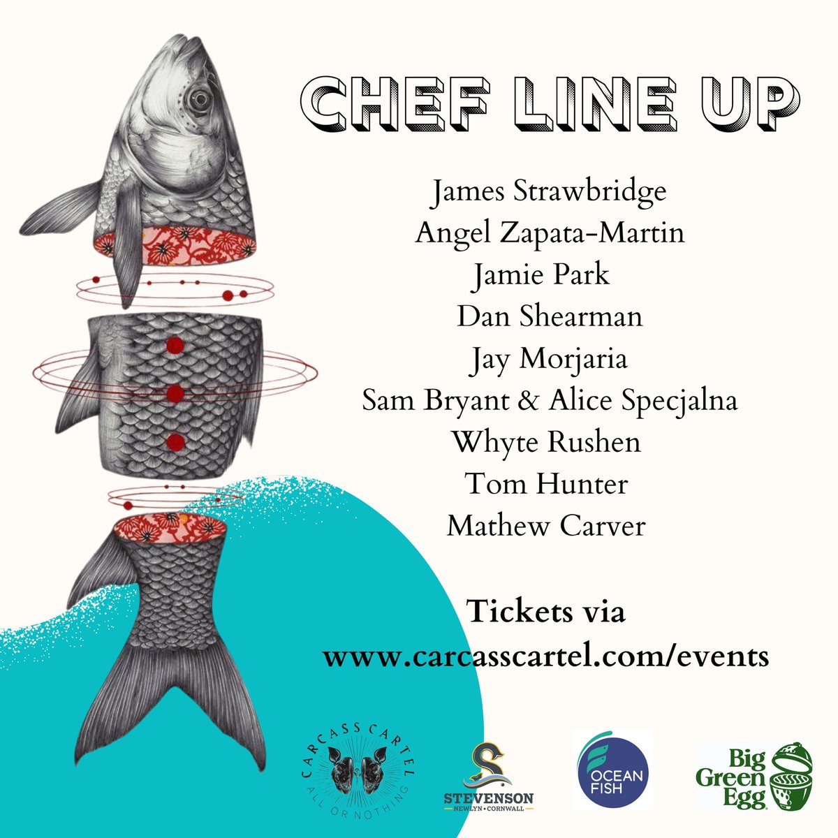 CarcassCartel's tweet photo. And we’re BACK! Tickets on sale now for our upcoming ‘chin-to-fin’ even, in partnership with @BigGreenEggUK on the beautiful Oceanside cliff top of the @theScarletHotel ! https://t.co/eF6iknfFhZ #events #cornwall #chintofin https://t.co/bd7Kcj0t9m