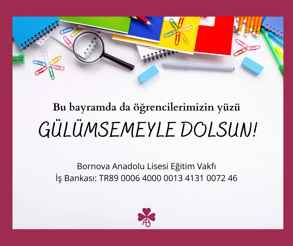 Bu bayramda da öğrencilerimizin yüzü gülümsemeyle dolsun.
Tüm gönüllülerimizin desteğini bekliyoruz.

Bornova Anadolu Lisesi Eğitim Vakfı
İş Bankası: TR89 0006 4000 0013 4131 0072 46

Online bağış desteği: fonzip.com/balev/bal-egit…

#BALEV  #BalevBursKulübü