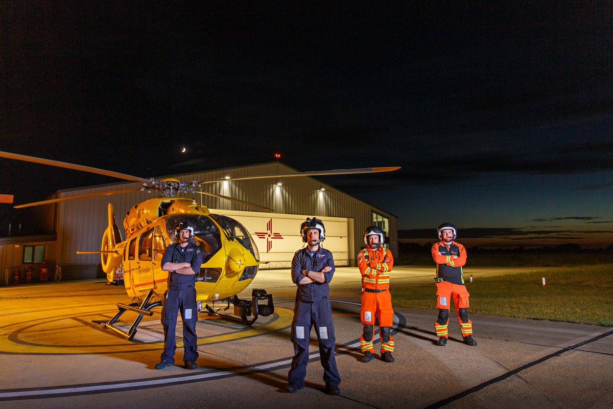 EastAngliAirAmb's tweet photo. Tonight is a landmark moment for EAAA as we start flying 24/7 for the very first time, thanks to your support. 🚁 The gap between 1.30 am and 7am where there has been no helicopter emergency medical service coverage in the region will now be closed -https://t.co/Z7duqjidDi https://t.co/RirgasfwGD