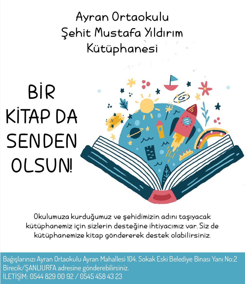 Köy okulumuzda kuracağımız kütüphane için desteklerinizi bekliyoruz. Aşağıda yazan adrese kitaplarınızı gönderebilir ya da retweet atarak daha fazla kişiye ulaşmamıza destek sağlayabilirsiniz. 🙏🏻