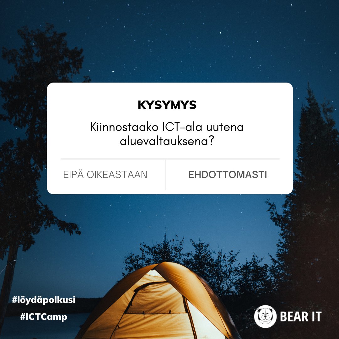 Miten olisi ICT-ala uutena aluevaltauksena? 🔥

Haku #ICT Campille on nyt käynnissä, hakuaikaa on aina 26.7. asti 👉🏼 ura.bearit.fi/pages/ict-camp

#uusiura #löydäpolkusi