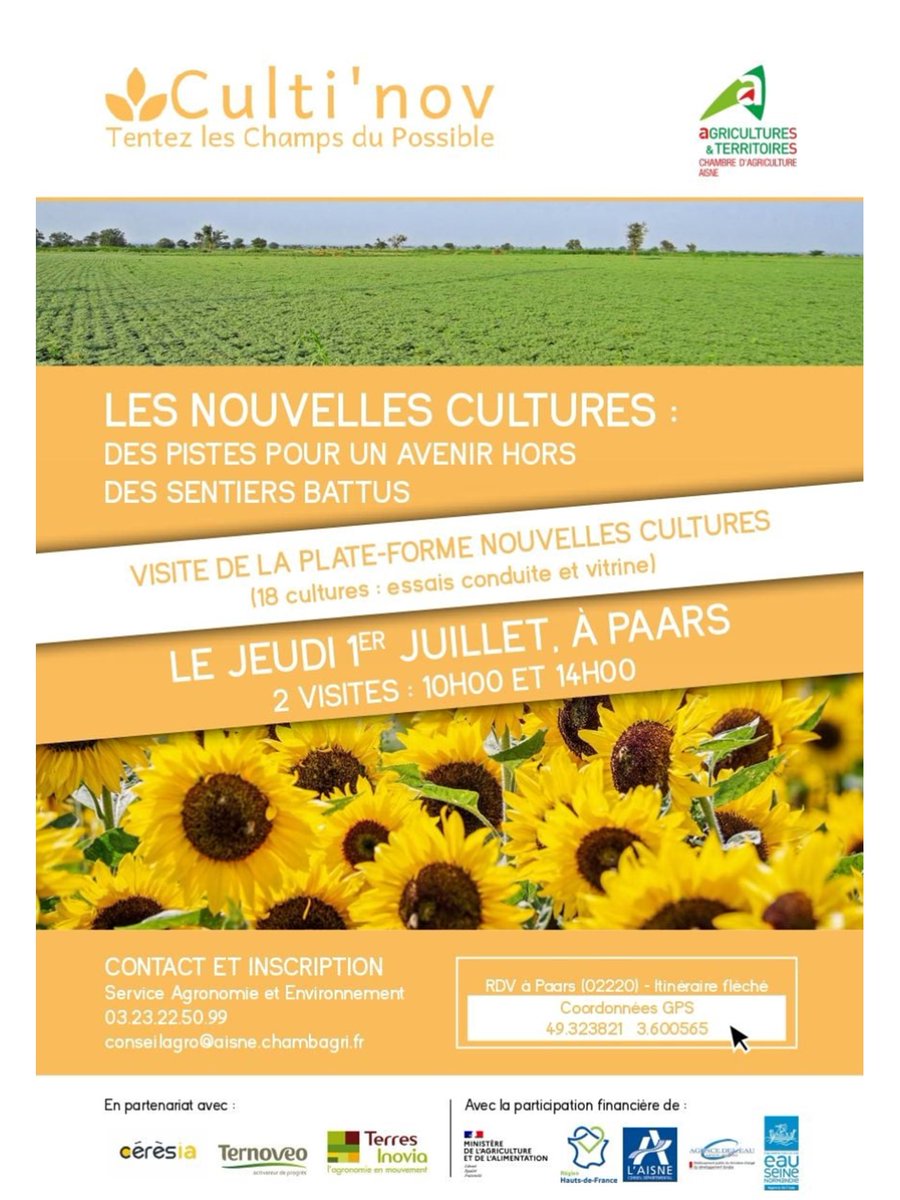 Coopceresia's tweet photo. 📆 [Jeudi 1er Juillet] Retrouvez les équipes @Coopceresia sur la plate-forme "nouvelles cultures" à Paars (02) !
👉 Lors de cette visite d'#essais, découvrez l'#itinéraire #technique des #cultures à bas niveaux d’intrants (#pois-chiche, #lentille, #sarrasin, #carthame, #lupin...) https://t.co/N07TMZgVGC