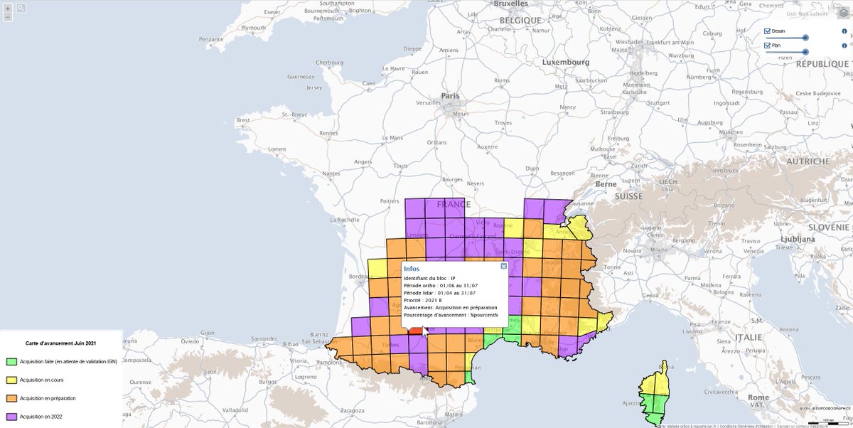 Mise à jour de la #carte de l'état d'avancement du programme #LiDAR #HD de <a href="/IGNFrance/">IGN France</a> 
ow.ly/kRMl50FlyIt
Les #livrables associés pourraient être un nuage de points classés, un #MNT 1m et un MNS 1m
ow.ly/7X2D50Flz4d via <a href="/geograndest/">GéoGrandEst</a>