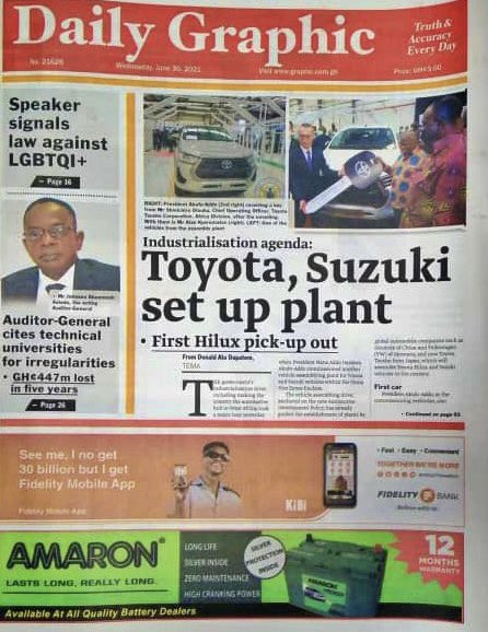 jagyenim's tweet photo. The morning after soldiers opened fire into protesters in Ejura, killing two persons and injuring scores of people, this is the front page of the state-owned Daily Graphic. What a shame! #RIPkaaka #FixTheCountry https://t.co/Bn7J6Jc72l