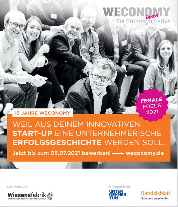 Germany's leading start-up competition #weconomy is again setting a female focus: they are looking for innovative tech start-ups with at least one woman in the founding team. Find out what amazing prices are waiting for you and apply by July 5, 2021, at weconomy.de!