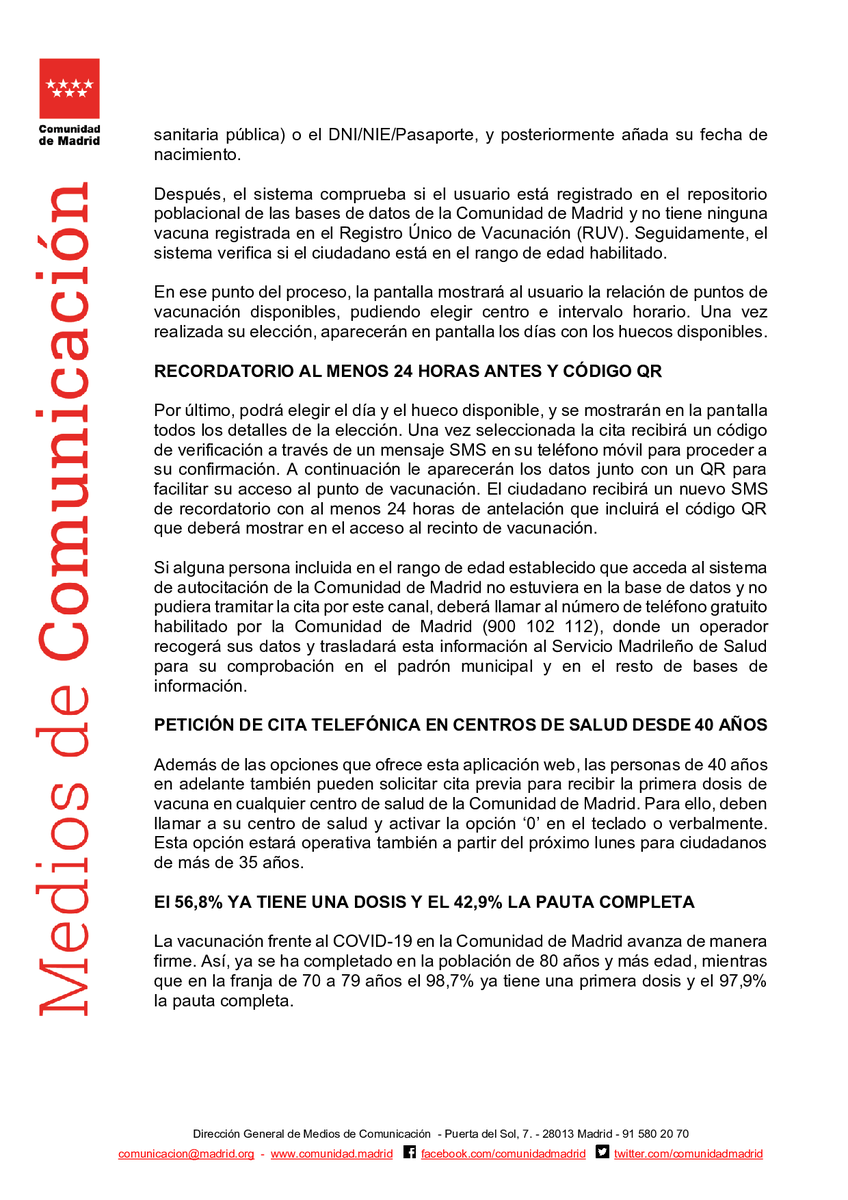 SaludMadrid's tweet photo. La @ComunidadMadrid extiende desde mañana la autocitación para vacunarse contra el #COVID19 a personas de 35 años en adelante

#Coronavirusmadrid #Madrid #VacunaCOVID19 https://t.co/sWf6KwkbqD