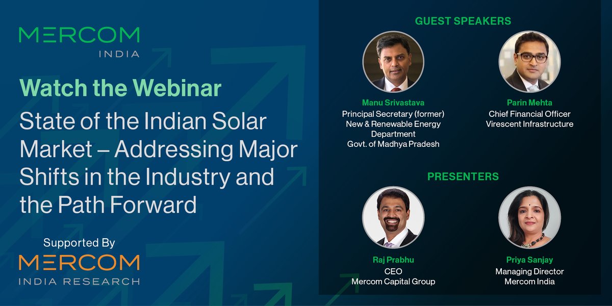 MercomIndia's tweet photo. #MercomWebinar Were you unable to attend our webinar today? That's fine, we made sure you don't miss it - the critical updates in the #solar industry in India. Here is the link to the recording https://t.co/Iy51Z4tken https://t.co/ggCnLB1gGQ