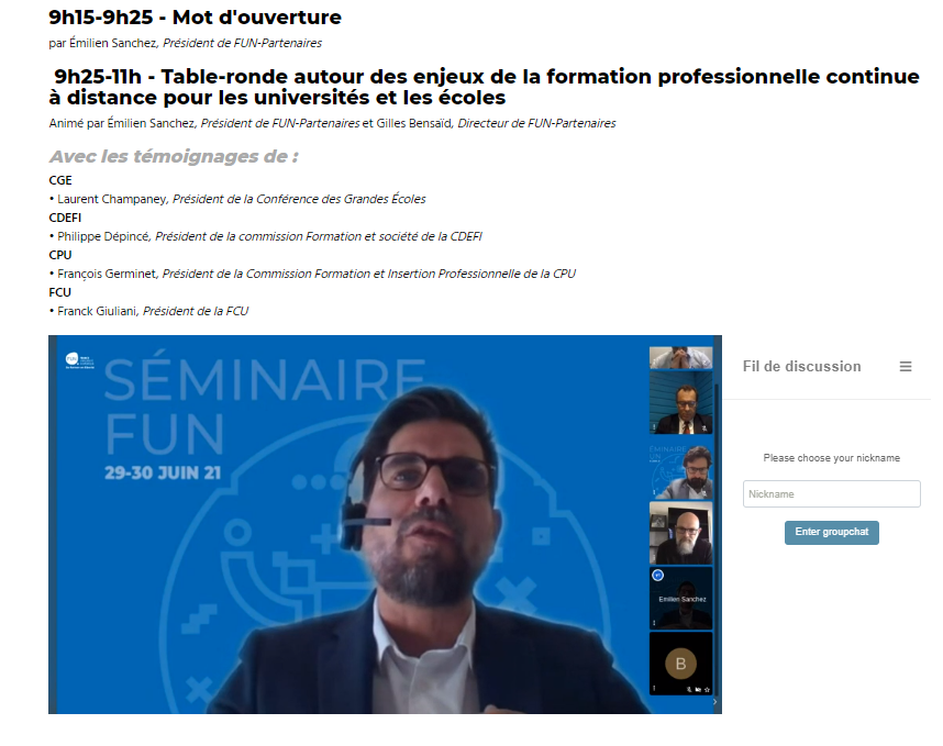 #SFUN21 @emiliensanchez rappelle l'importance des blocs de compétences lors de la table ronde dédiée aux enjeux de la formation professionnelle continue à distance pour les universités et les écoles .<a href="/FunPartenaires/">FUN-Partenaires</a>