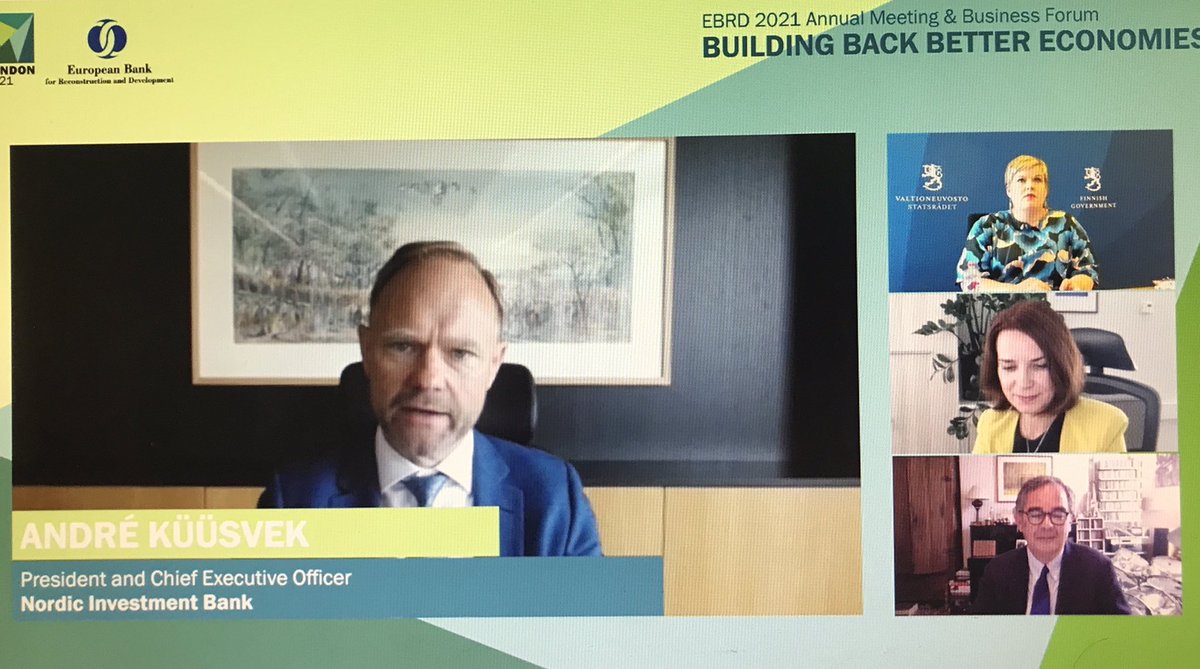 EBRDgreen's tweet photo. “Climate challenge is a marathon. As MDBs we have the stamina to go the long distance.” At #EBRDam event with Coalition of Finance Ministers for Climate Action, @nib president/CEO @KuusvekA on importance of “patient” long-term #MDB #climatefinance in meeting #ParisAgreement goals https://t.co/kGXSEZCPTX