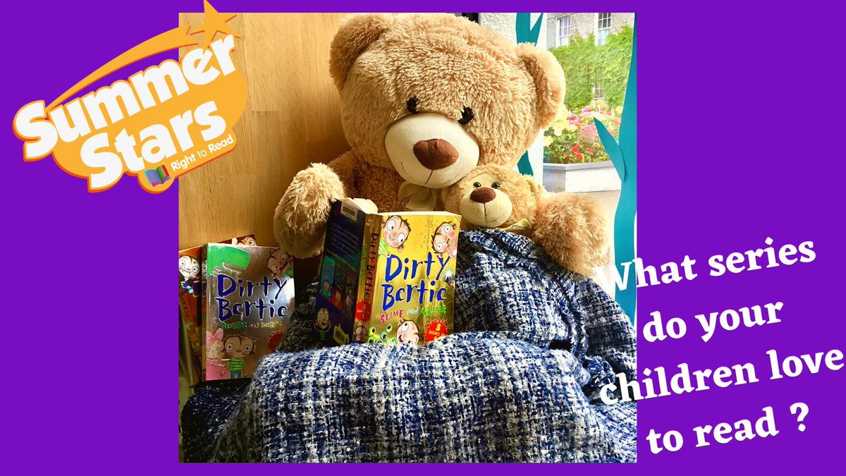 LaoisLibraries's tweet photo. The #LibraryTeddy is really getting stuck into the #SummerStars Reading challenge! He just❤️the Dirty Bertie series & it's lovely to hear him chuckle away as he reads😊Series are a great way of getting children into a reading habit, what series would you recommend ? @LibrariesIre https://t.co/eEeN4QETur