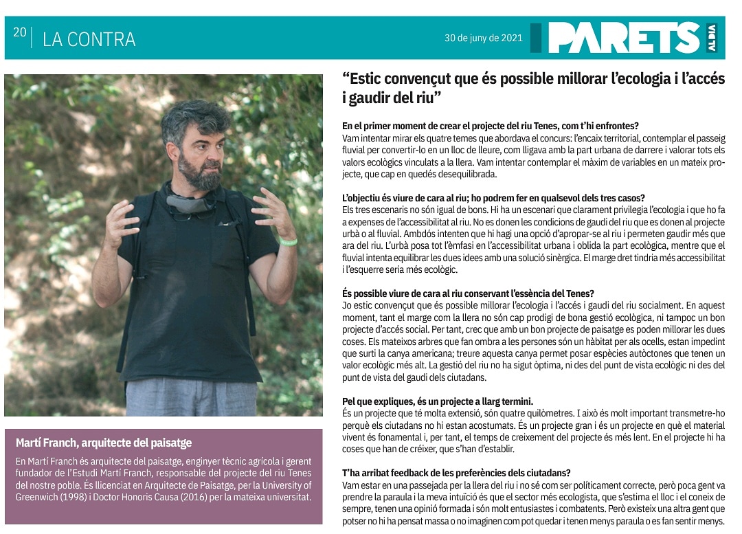 sumemesquerres's tweet photo. Entrevista a Martí Franch, arquitecte del projecte del riu Tenes, a la contra del Parets al dia 🌿
#projectes #riutenes #esquerres #municipal #sumem #parets #mediambient #ecologia #paretsaldia  #paretsdelvalles https://t.co/soYS9qpKPq