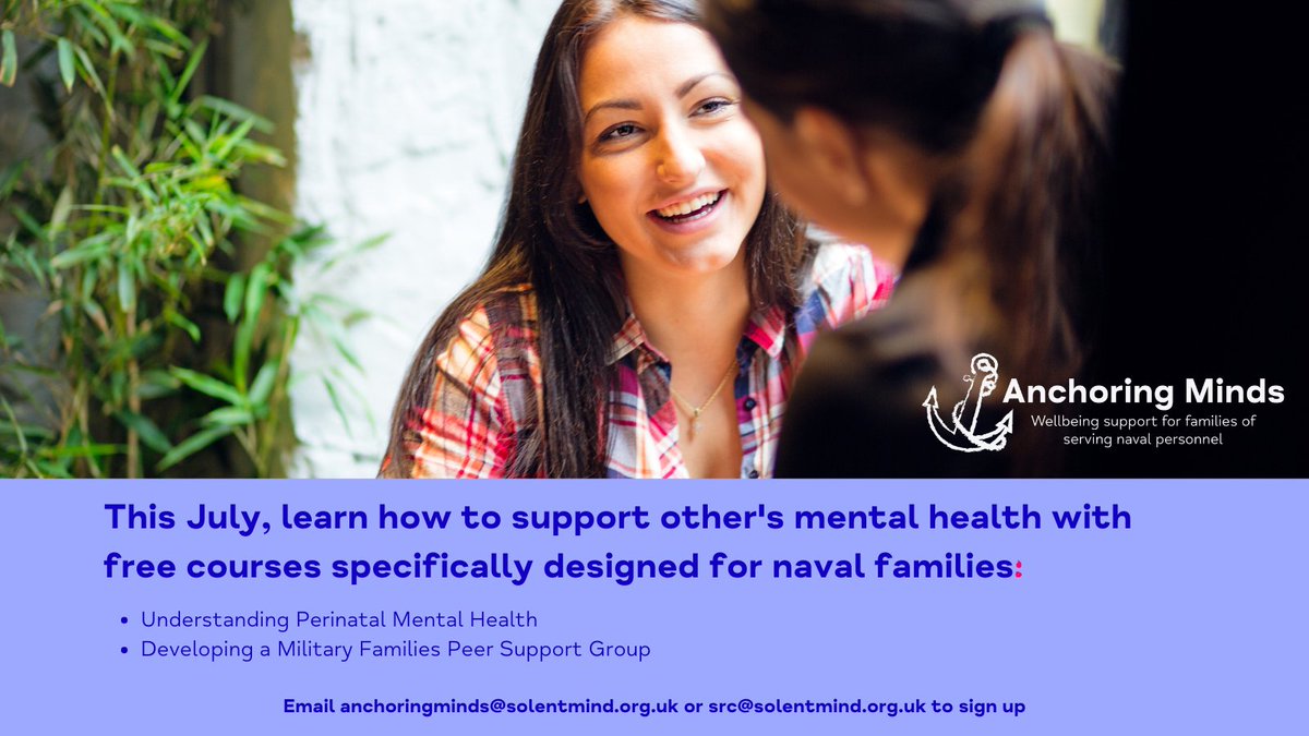 SolentMind's tweet photo. We have a range of free courses specifically designed for families of serving naval personnel. Learn about your mental health or learn how to best support others. 

Find out more about these courses or book by emailing anchoringminds@solentmind.org.uk or src@solentmind.org.uk https://t.co/3fZNeEjTcV