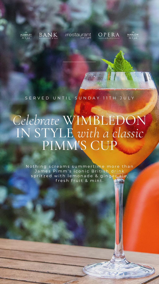 You know summer has arrived when Wimbledon has! Treat yourself and try our delicious pimms cup! Available until July 11th

#wimbledon #pimms #joinus #glasgow #restaurant