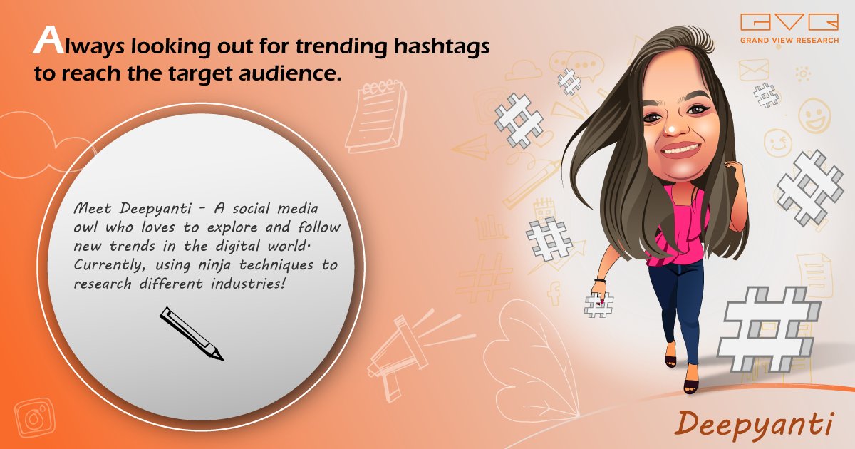 GrandViewInc's tweet photo. This #socialmediaday, let’s get social.
Introducing the #GrandViewResearch social media team - Meet @bunmaskara 

#SocialMediaDay2021 #socialmediamarketing #SocialMedia #social https://t.co/xErYeDRHk1
