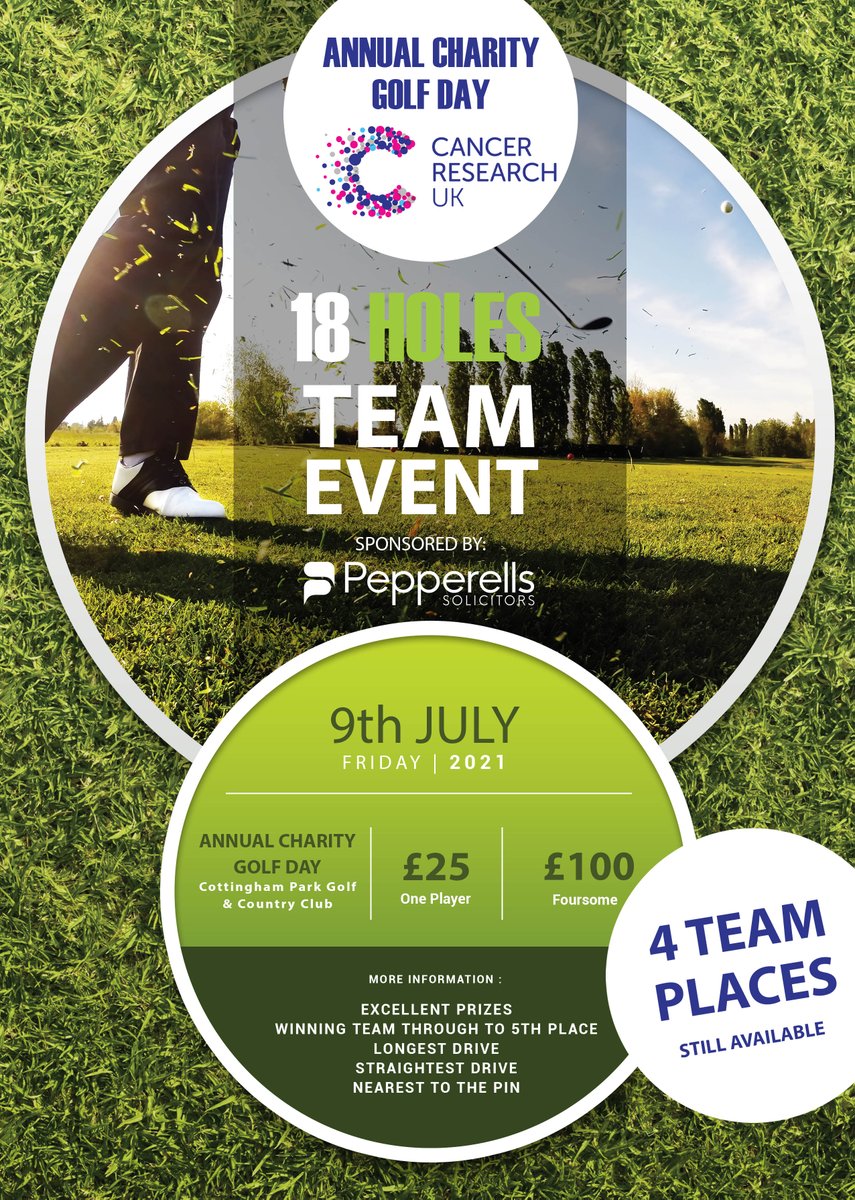 ANNUAL CHARITY GOLF DAY FOR CANCER RESEARCH UK

Great day of golf on Friday 9th July with 4 team places left. Please get in touch if you wish to participate and make a difference to this important charity. More details below...

#TeamPepps #Golf #CancerResearchUK