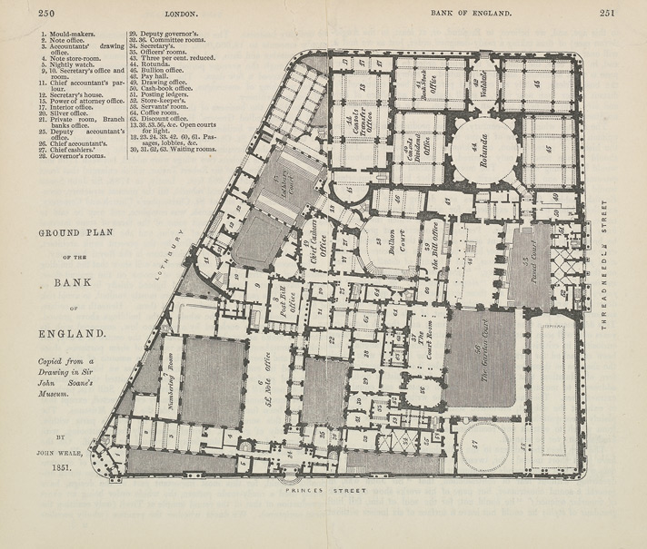 ArchiMaps's tweet photo. Only a few elements from John Soane's incredibly rich and complex plan for the Bank of England (1788-83) are left today. Its only remains are the Tivoli Corner at Princess and Lothbury Streets, and (partially) the perimeter screen walls.
1/2
 
📷: Public domain
#soane #archimaps https://t.co/sAP0ysGPiq