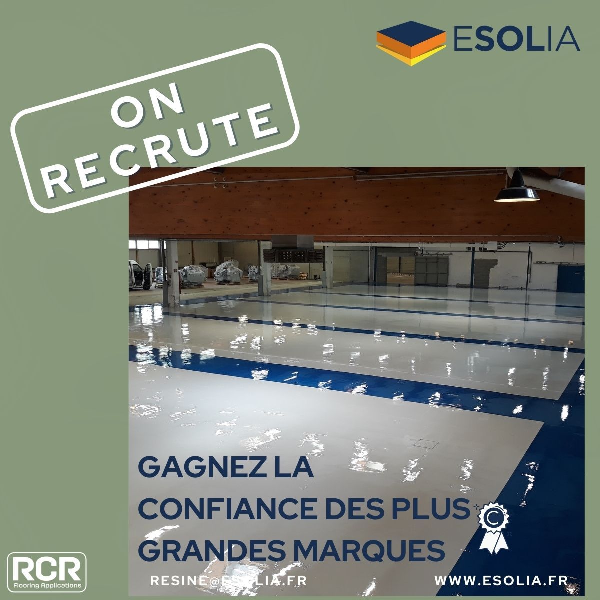 👉 ESOLIA RECRUTE       
GAGNEZ LA CONFIANCE DES PLUS GRANDES MARQUES 
 Les leaders des secteurs aéronautique, agroalimentaire, pharmaceutique, logistique…
En savoir plus 👉 resine@esolia.fr
 #resine #solsindustriels #solresine #recrutement
