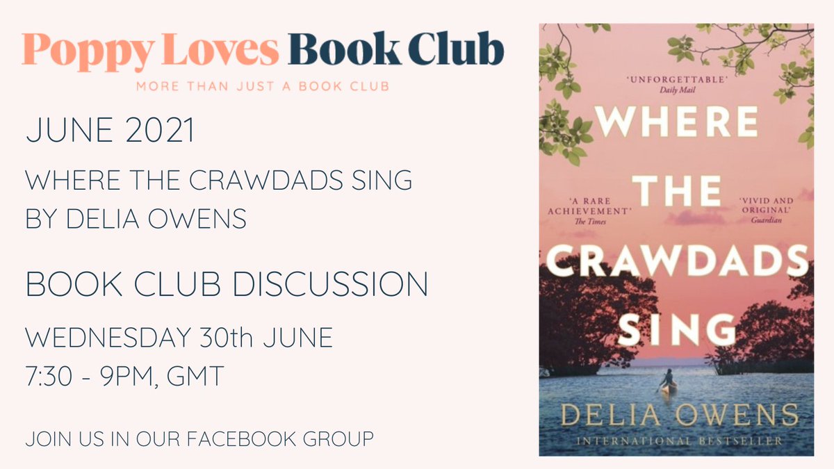 Have you finished? Are you racing to the end? We'll see you there, with our cornbread &amp; grits... way over yonder... 🦪🌾🛶✍🏽

See you tonight! 
7:30pm GMT
#wherethecrawdadssing 
This month, our book club questions have been curated by the fabulous London indie bookshop <a href="/BookBarUK/">BookBar</a>