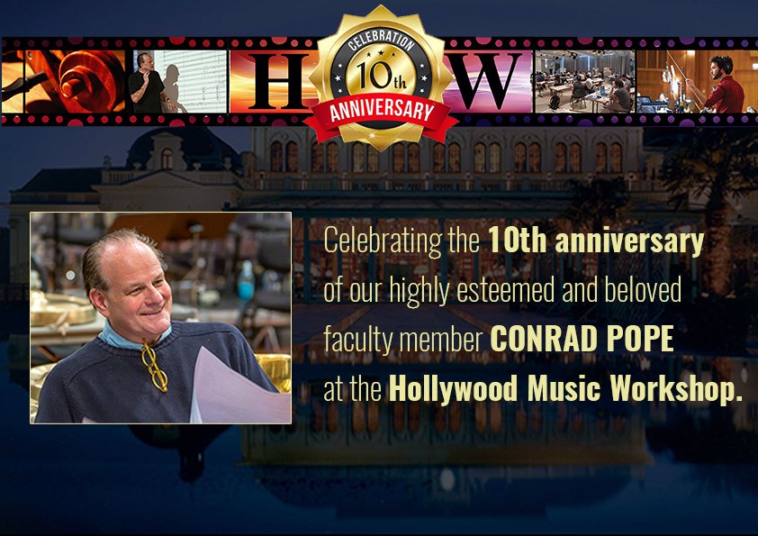 Celebrating the 10th anniversary of our highly esteemed and beloved faculty member CONRAD POPE at the Hollywood Music Workshop!
Learn more about Hollywood Music Workshop here: hollywoodmusicworkshop.com
