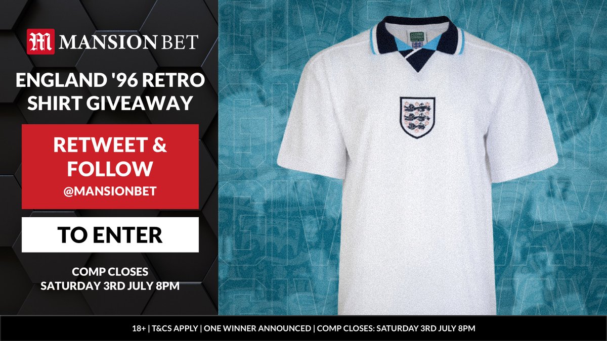 MCCCSHCas (@mcccshcas) on Twitter photo โฝ WIN AN ENGLAND '96 RETRO SHIRT! โฝ
To celebrate England beating Germany, we are doing a shirt giveaway! ๐ด๓ ง๓ ข๓ ฅ๓ ฎ๓ ง๓ ฟ
Simply follow <a href="/MansionBet/">Mansion Bet</a> and RT this tweet to enter the draw! โ
โณ Winner picked Saturday 8pm!
18+ | Full T&Cs Apply: bit.ly/MBComps | #BettingMadeSimple โฝ WIN AN ENGLAND '96 RETRO SHIRT! โฝ
To celebrate England beating Germany, we are doing a shirt giveaway! ๐ด๓ ง๓ ข๓ ฅ๓ ฎ๓ ง๓ ฟ
Simply follow <a href="/MansionBet/">Mansion Bet</a> and RT this tweet to enter the draw! โ
โณ Winner picked Saturday 8pm!
18+ | Full T&Cs Apply: bit.ly/MBComps | #BettingMadeSimple