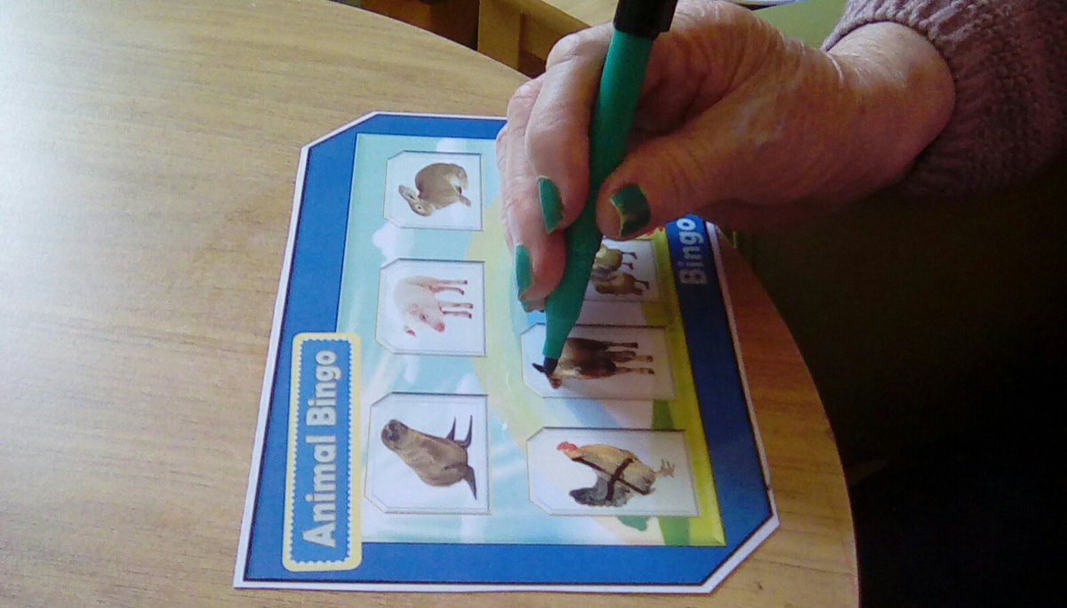 Residents have a good time playing Animal Bingo winning chocolate. #hicaactivities