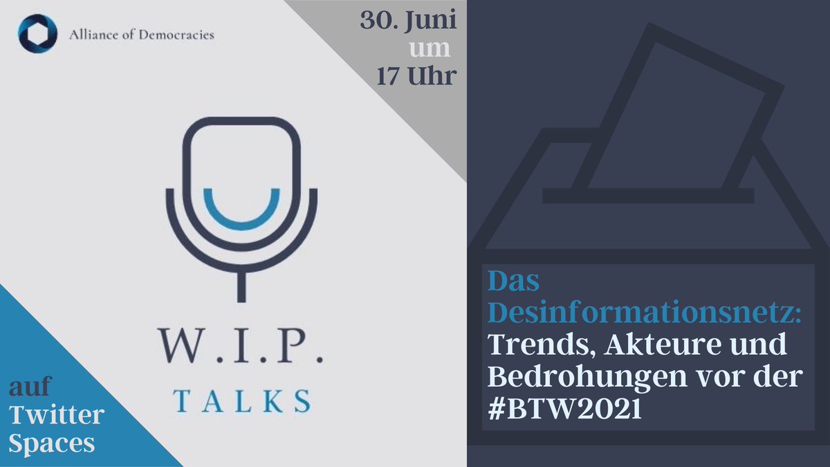 Was sind die aktuellen Trends im Bereich #Desinformation in 🇩🇪, und wie wirken sich diese auf die #BTW2021 🗳️ aus? Das und mehr, heute Abend live ab 17:00 Uhr🎙️... Unsere Gäste: <a href="/LutzGuellner/">Lutz Güllner 🇪🇺 谷 力 哲</a>, <a href="/felixhuesmann/">Felix Huesmann</a> und <a href="/Marie_E_Richter/">Marie Richter</a>.

Auf Twitter Spaces 👉🏻 bit.ly/36efKbr