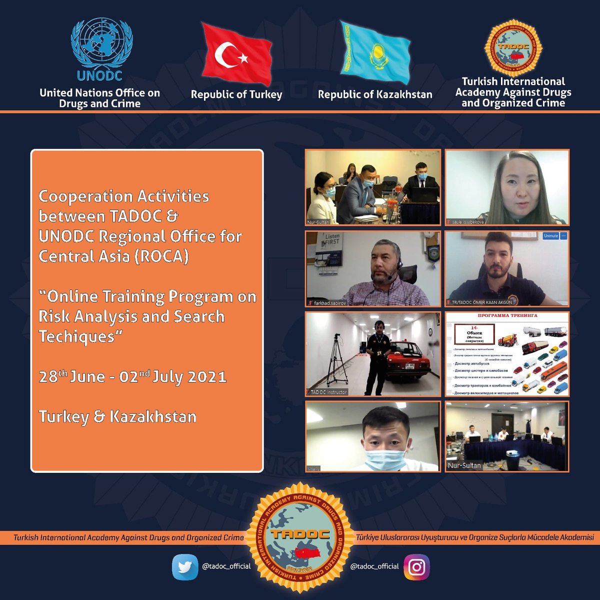 tadoc_official's tweet photo. 🗣️📢 #happeningnow #lawenforcement #cooperation #onlinetrainingprogram #riskanalysis🚨🚨 & #searchtechniques
#turkey🇹🇷 #kazakhstan🇰🇿 @EmniyetGM @UNODC @UNODC_ROCA @KomDaire @tadoc_official https://t.co/s5BgBeRbNU