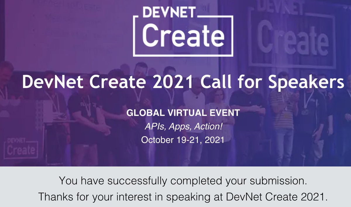 bigevilbeard's tweet image. I just submitted for #DevNetCreate2021 You can too! The call for papers is now open.

developer.cisco.com/devnetcreate/2…