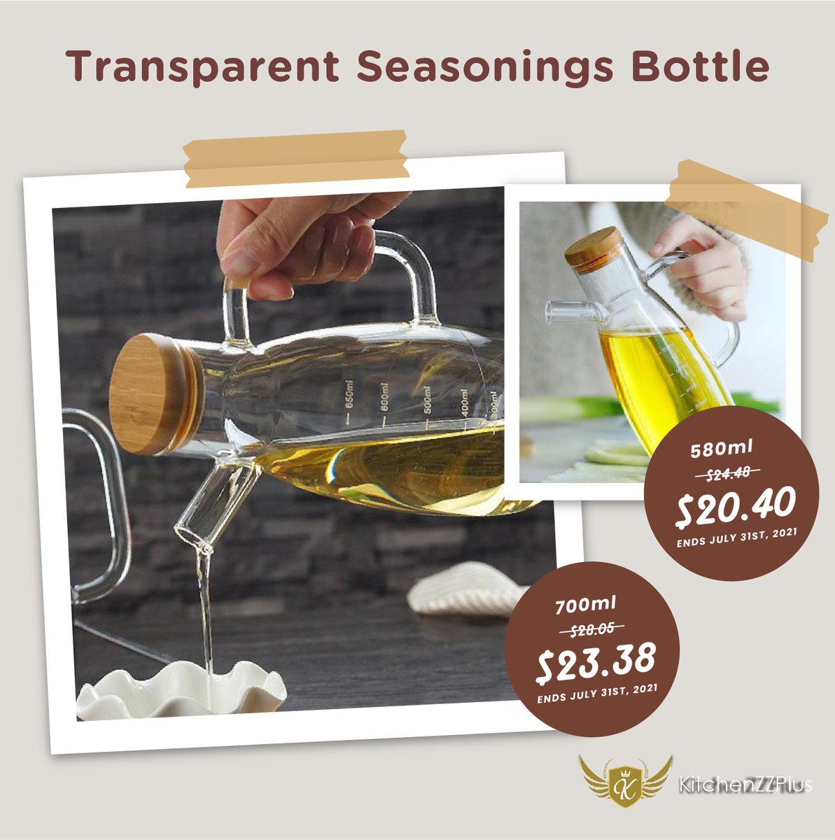 Transparent Glass Oil Bottle with Handle available on KitchenZZ!
Store your seasonings on this simple and elegant transparent seasoning bottle!

Visit KitchenZZ website for more details
bitly.ws/f5mS

#KitchenZZPlus #seasoningbottle #kitchenwares #kitchendiaries